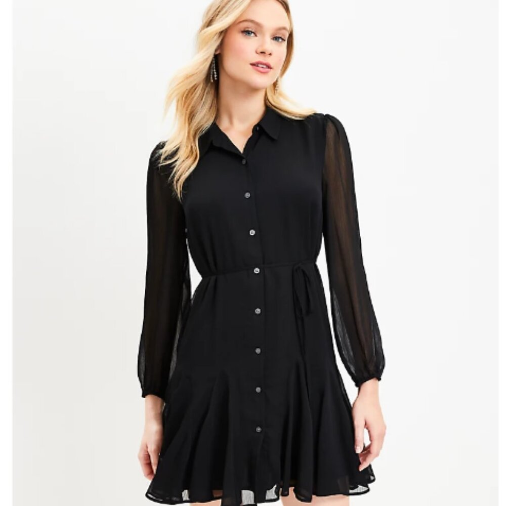 Loft Godet Shirtdress, Black, Size M